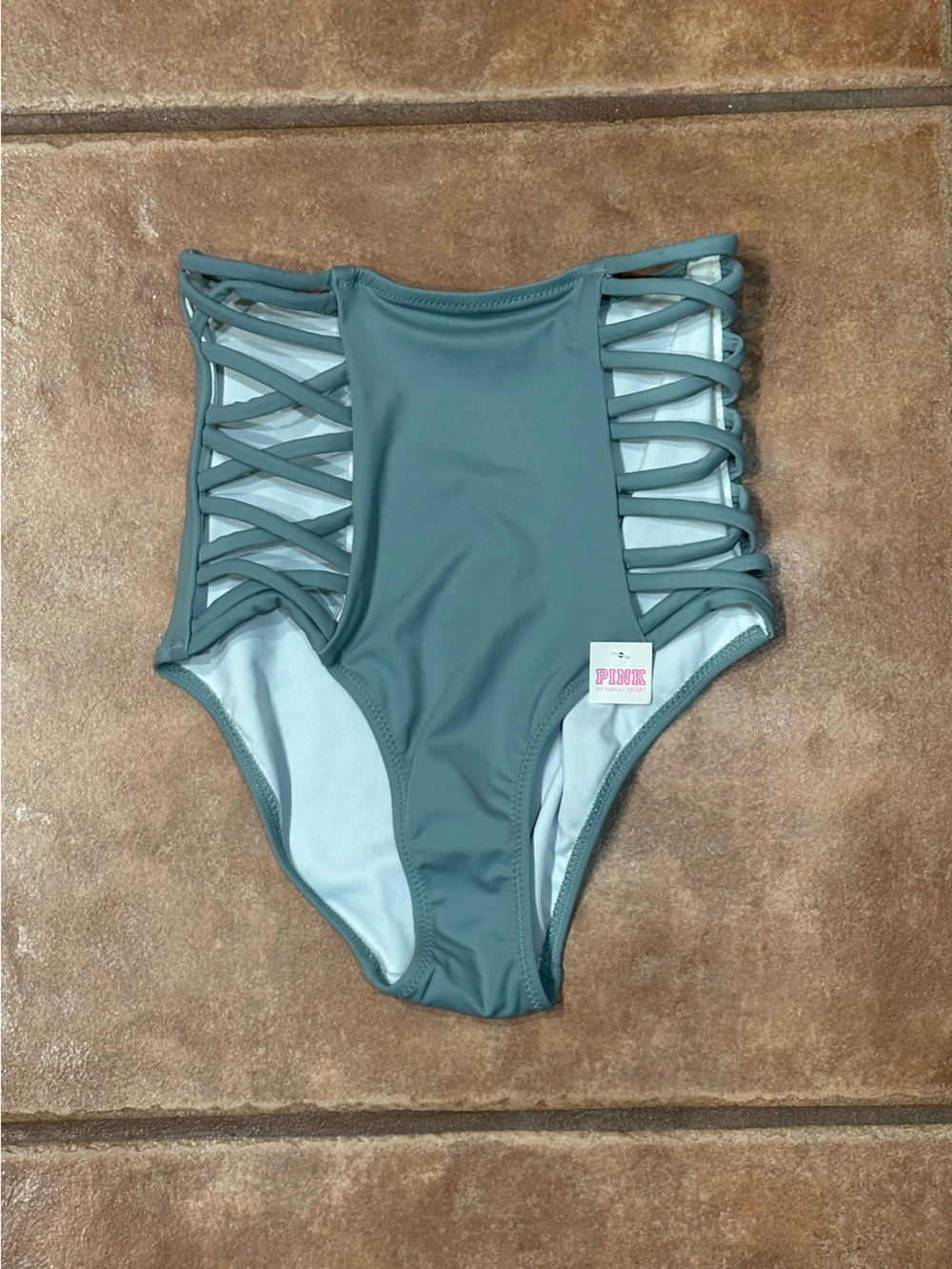 NWT PINK By Victoria’s Secret Swim Light Blue Bottoms High Rise Size XS